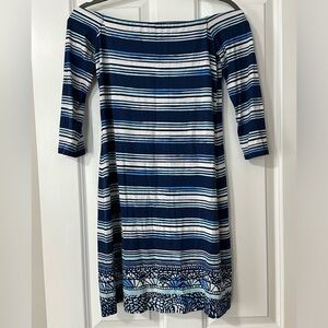 Lilly Pulitzer blue striped off the shoulder dress
